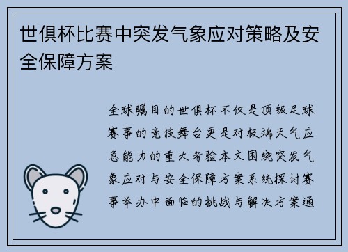 世俱杯比赛中突发气象应对策略及安全保障方案